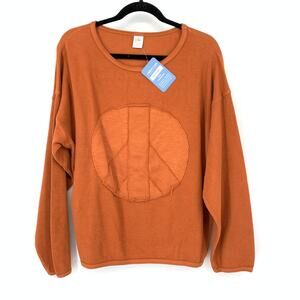 Cotton Lani Long Sleeve Top Womens Size S/M Peace Sign Applique Orange Cedar NEW